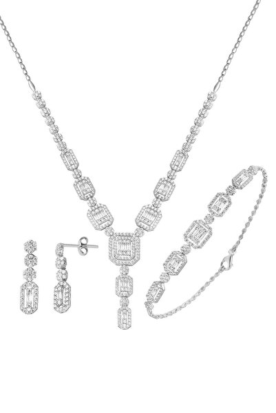 Zerince 14 Ayar Beyaz Altın Üçlü Baget Set