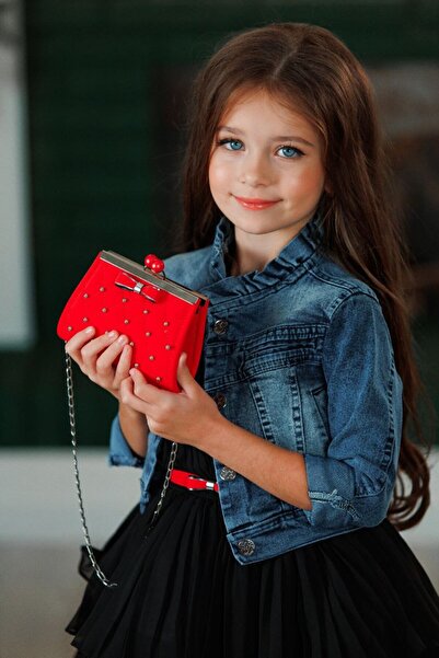 Ribbon kids lány gyerek különleges tervezésű hajtogatott sifon ruha és hímzés farmer dzseki és táska és öv kombináció