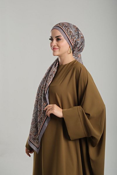 Giverny Ethnic Digital Printed Cotton Shawl - Πέτρινο σχέδιο, κομμένες ίνες 202123 _46
