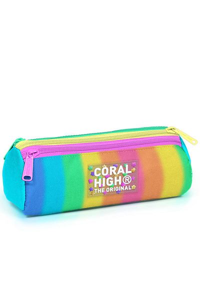 Coral High Παιδική πολύχρωμη ριγέ τσάντα μολυβιού τριών διαμερισμάτων 11173