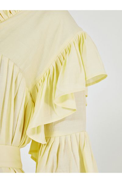 House of Moda By Styli Pleated Collar Detail Maxi Dress with Self-Tie Waist
