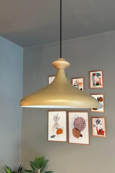 Bamyum Bej Tekli Avize Topaç Ahşap Başlık Sarkıt Salon Mutfak Cafe Pastane La...