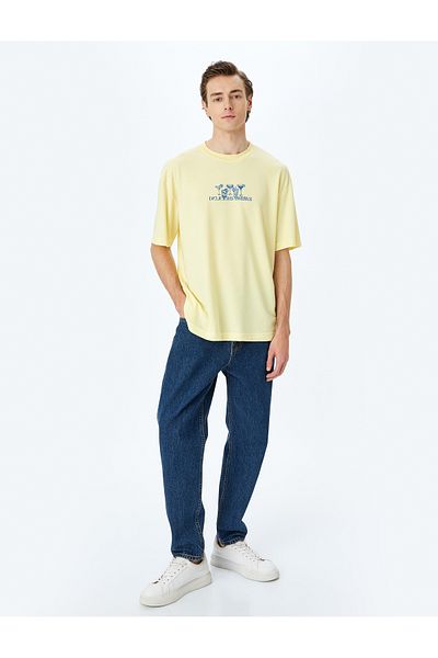 Koton Back Printed Short Sleeve Viscose Blended Crew Neck Oversize T-Shirt