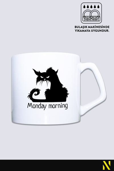 nilizma كوب صباح الاثنين منقوش على شكل قطة
