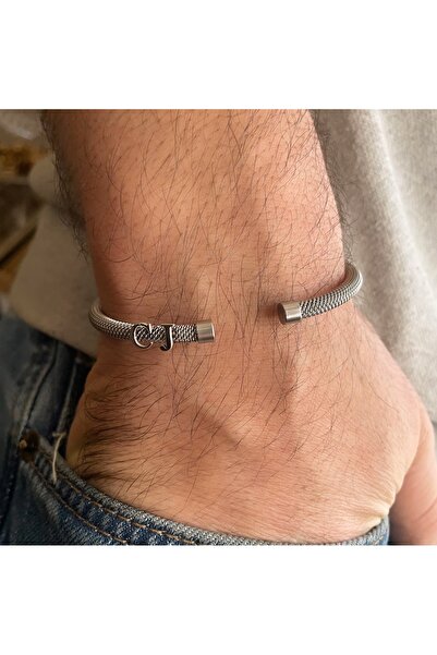 simurg jewellery 925 Ayar Gümüş Harfli Beyaz Çelik Bileklik