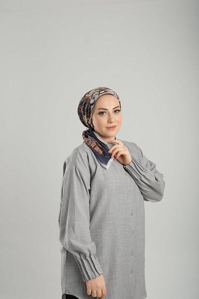 Giverny Ethnic Digital Printed Navy Blue μοτίβο βαμβακερό κασκόλ - Cut Fiber 202203 _02