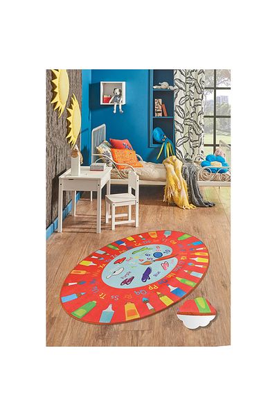 Homelux Children'S Rug Non-Slip, Oval, 140X190, Alphabet 2, Multicolor, Polyester