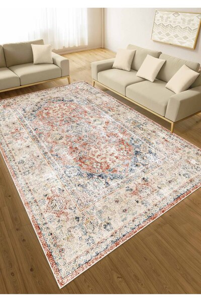 Pilloveland Kaymaz Taban Dijital Baskılı Vintage Halı - Amber