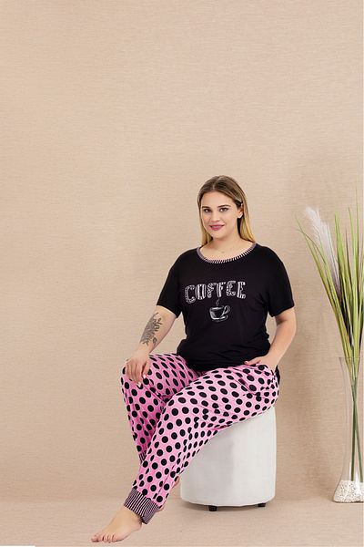 Lady Lingerie Set de pijamale pentru femei, cu mâneci scurte, cu buzunare, cu buline