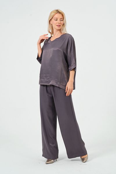 Rich Women's Satin Suit Shiny Satin Pants Blouse