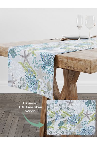 Viadela 6 Pieces Coral Pattern Runner Set - American Fabric