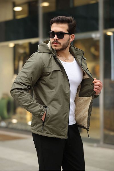 FLUEND MODA Men's Hood Detachable Cold and Windproof Fur Coat Jacket