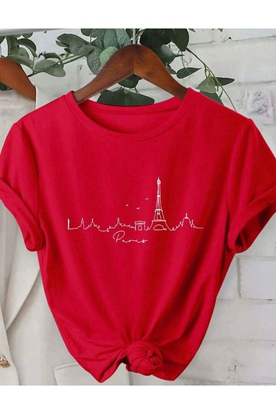 Medinenur Rome Pattern Printed Basic T-Shirt