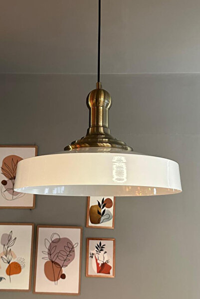 Bamyum Açe Beyaz Tekli Eskitme Uzun Tokmak Başlık Avize Retro Sarkıt Ofis Showroom Salon Mutfak Avizeleri