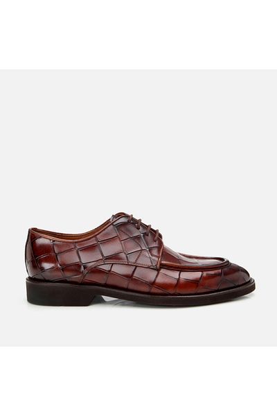 Hotiç Genuine Leather Tan Men's Crocodile Patterned Classic Shoes