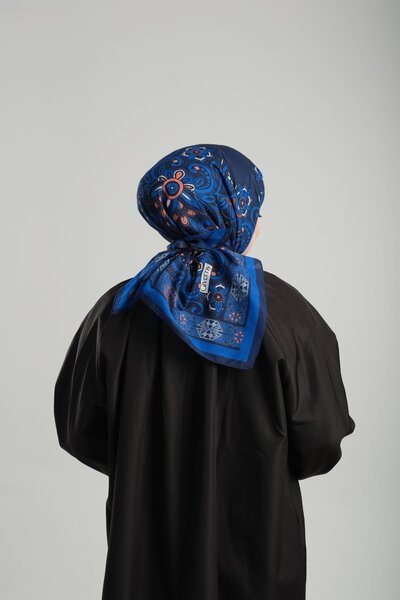 Giverny Шарф з синім візерунком, зрізана волокна, бавовняний, етнічний, цифровий принт 202207_24