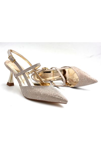 KİNDEP Kindep Wiesse Closed Toe Open Back Heeled Women's Shoes Gold