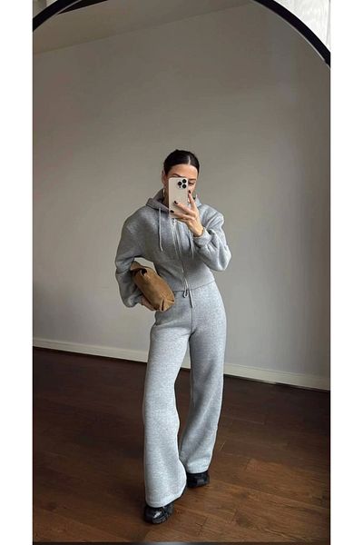 Ecenin Favorileri Gray Zippered Sweat Tracksuit Women's Suit