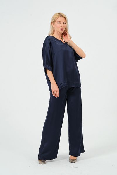 Rich Women's Satin Suit Shiny Satin Pants Blouse