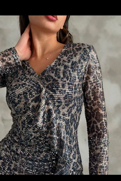 M MODAMARKREAL Women's Leopard Print Sequins Stylish Pencil Dress