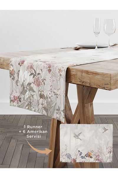 Viadela 6 Pieces Flower and Bird Pattern Runner Set - American Service