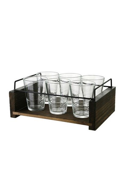 Bien Servi 6-Piece Contemporary Design Glass Drinking Set with Tray