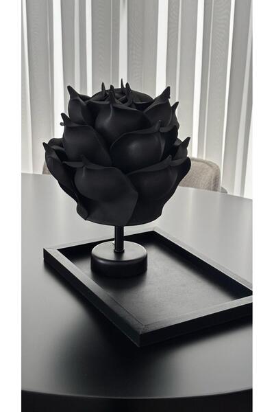 Maison Avf 2'li Set Siyah Eva Gül Kablosuz Lamba & Mini Dikdörtgen Tepsi (29x19 cm)