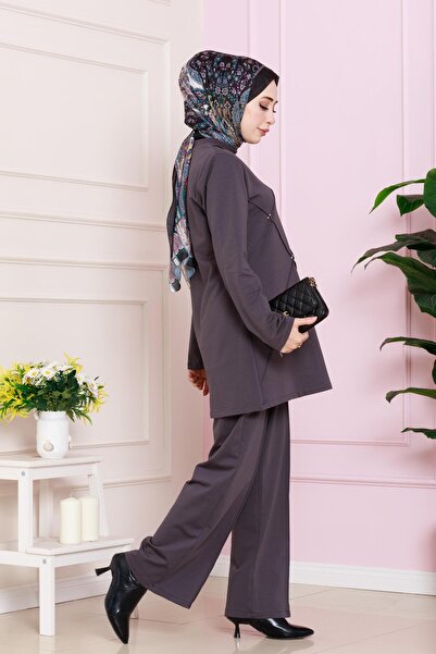 Sevitli Σετ δύο κλωστών με πέτρα στο μπροστινό μέρος - Anthracite