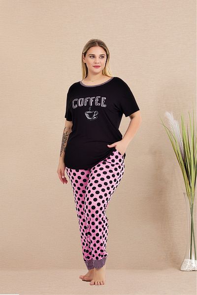 Lady Lingerie Set de pijamale pentru femei, cu mâneci scurte, cu buzunare, cu buline