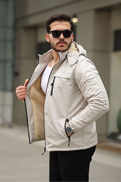 FLUEND MODA Men's Hood Detachable Cold and Windproof Fur Coat Jacket
