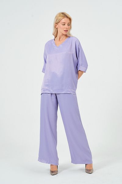 Rich Women's Satin Suit Shiny Satin Pants Blouse
