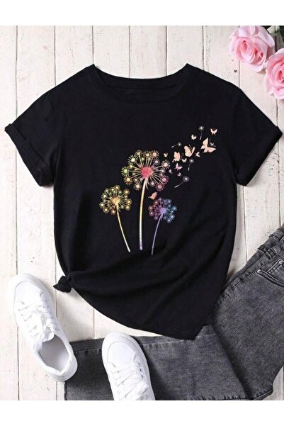 Medinenur Uçan Kelebekler Baskılı Basic T-Shirt