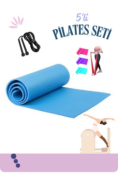 MEKOS Set de 5 perne Pilates - 3 benzi Pilates și frânghie de sărituri