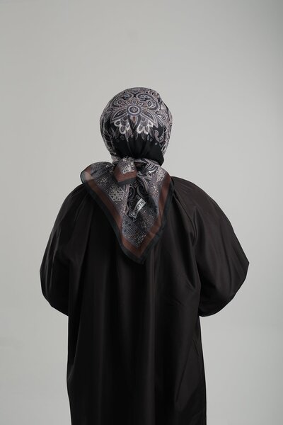 Giverny Anthracite Patterned Scarf Cut Fiber Cotton Ethnic Digital Printed 202207 _25