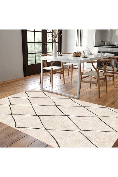 Homelux Velveto Rug, Rectangular, 152X230 Cm, Ben Ourain Type, Cream, Black, Polyester, Cotton, Jute