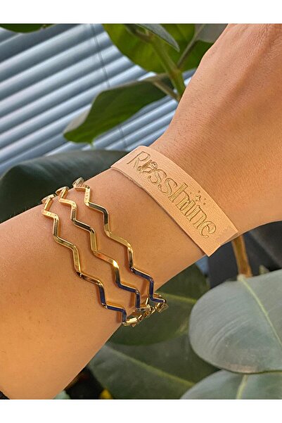 rosshine Gold Zigzag 3'lü Ajda Bilezik Çelik 6.8 Mm