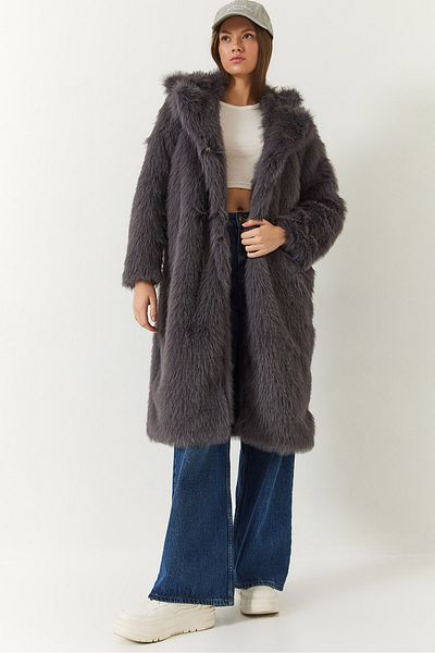 Bianco Lucci Women's Long Fur Lined Coat 2614 60261064