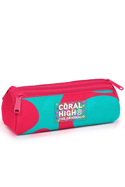 Coral High Τσάντα μολυβιού τριών τμημάτων με νέον κοραλλί τιρκουάζ σχέδιο 11185