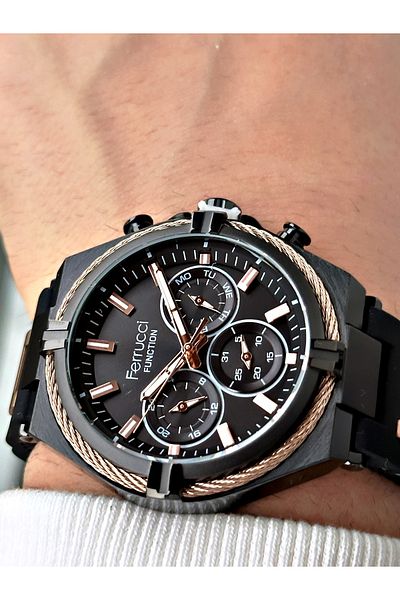 Ferrucci Custom Design Function Function Black Color Silicone Band Men's Wrist Watch Fcf 03521S.05