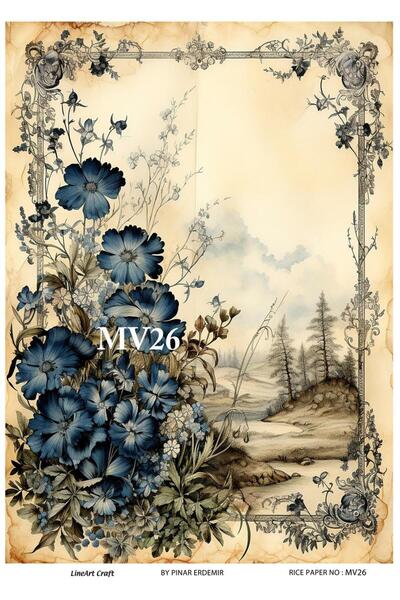 LİNEART Brass Patterned Lineart Decopage Rice Paper - Mv26