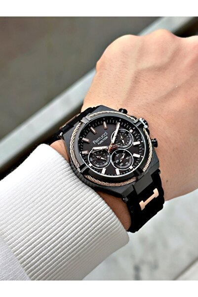 Ferrucci Özel Tasarım Function Fonksiyonlu Siyah Renk Silikon Kordon Erkek Kol Saati FCF 03521S.05