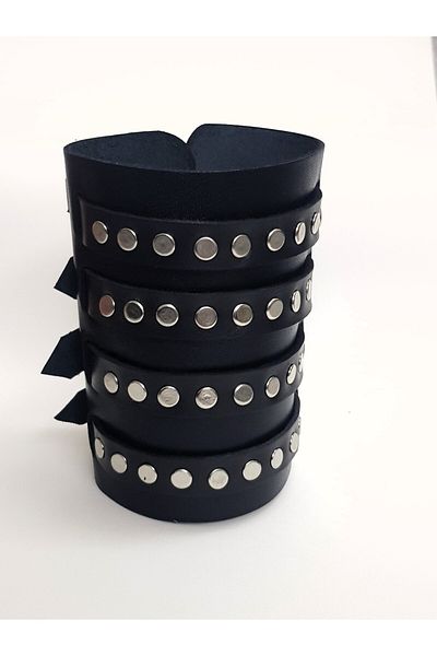 aysefe Real Leather, 4 Belt, Rivet, Wide Ottoman Bracelet