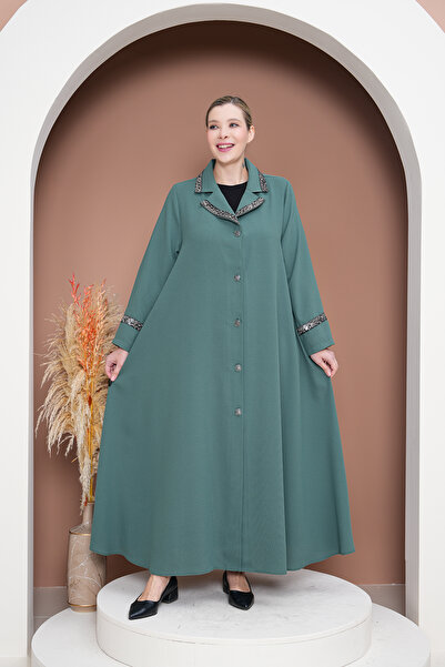 GigiTex HİJAP KREP DÜĞMELİ MEVLANA PUL PAYET DETAYLI CEPLİ ABAYA FERACE 42-48...