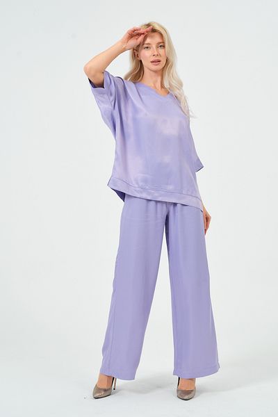 Rich Women's Satin Suit Shiny Satin Pants Blouse