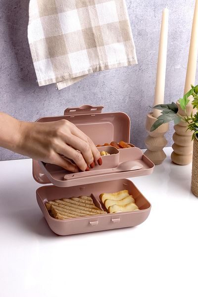 Okyanus Home Powder Lunch Box 2 Layers 5 Compartments Lunch Box with Self Fork and Spoon