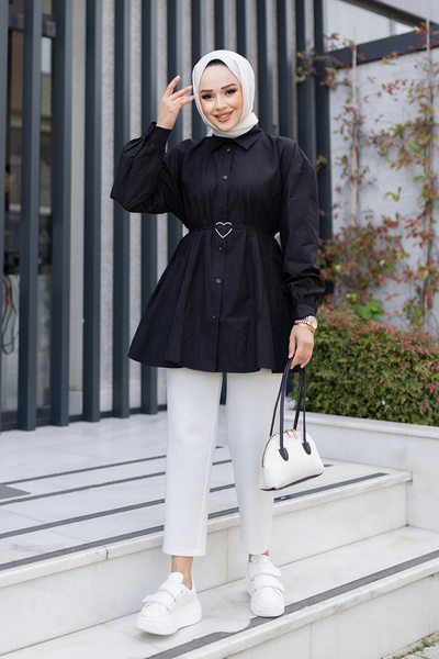 LOCCO Cămașă Neagră - Cu Accesoriu Inimă