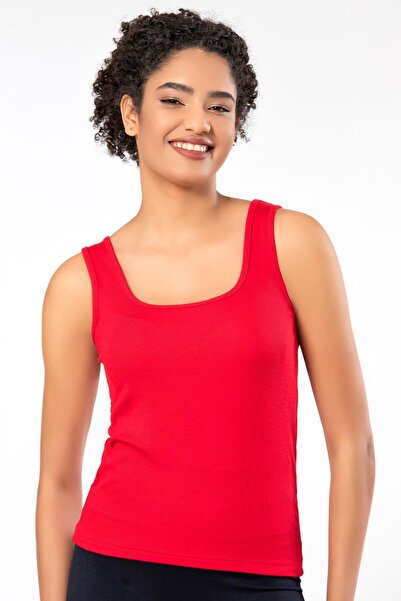 ERDEM İÇ GİYİM Erdem Weweus Red Viscose Camisole Soft Textured Singlet Body T-Shirt 2106