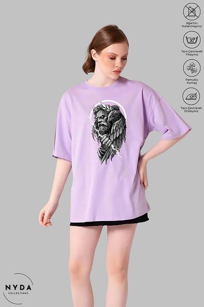 Nyda Collections Unisex Crew Neck Zeus εμπριμέ βαμβακερό μπλουζάκι με κοντό μανίκι