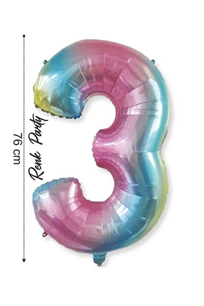 renk party Foil Balloon 3 Number Helium Balloon 76 cm Rainbow Color - 3 Years...