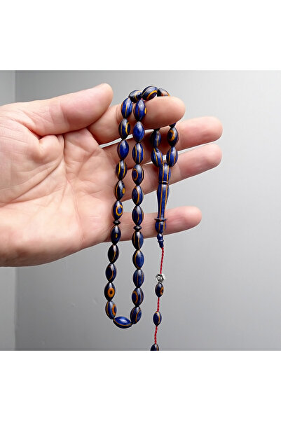 Tesbih Ruyasi Blue Colored Camphor Wood Prayer Beads - Beyzi Cut Model